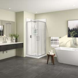 Roka 3232 Acrylic Corner Shower Base with Corner Drain in White