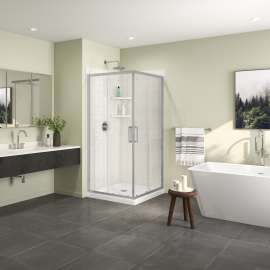 Roka 3636 Acrylic Corner Shower Base with Corner Drain in White