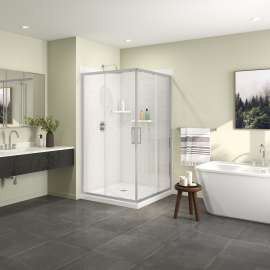 Roka 4242 Acrylic Corner Shower Base with Corner Drain in White