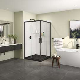 Roka 4242 Acrylic Corner Shower Base with Corner Drain in Black