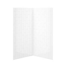 Universal 42 x 42 Acrylic Glue up Two-Piece Vertical Subway Corner Wall Kit in White