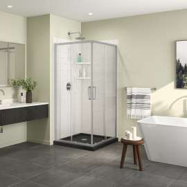 Scarlet 36 x 36 Acrylic Corner Drain Shower Kit in Black with Clear Glass in Chrome