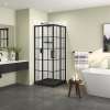 Scarlet 32 x 32 Acrylic Corner Drain Shower Kit in Black with French Glass in Matte Black