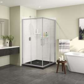 Scarlet 42 x 42 Acrylic Corner Drain Shower Kit in Black with Clear Glass in Chrome