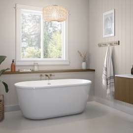Golan 5829 AcrylX Freestanding Center Drain Bathtub in White with White Skirt