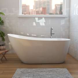 Soca 59 x 28 Acrylic Freestanding Slipper End Drain Bathtub in White