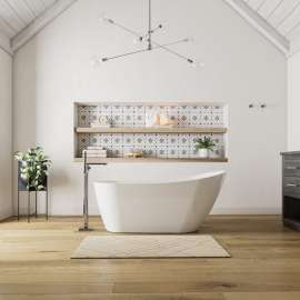Sinfoni 59 x 28 Acrylic Freestanding End Drain Bathtub in White with White Skirt