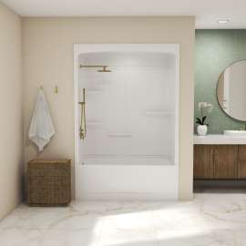 Allia TSR-6032 Acrylic Alcove Left-Hand Drain Three-Piece Tub Shower in White
