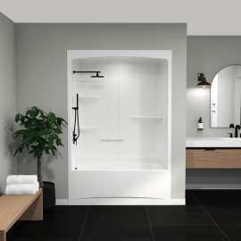 Camelia TSR-6032 Acrylic Alcove Left-Hand Drain One-Piece Tub Shower in White