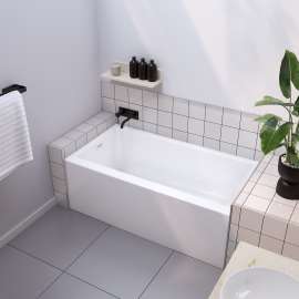 Bosca 6032 AFR Acrylic Alcove Left-Hand Drain Bathtub in White with Linear Overflow