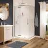 Link Curve Rectangular 42 x 34 x 75 in. 8mm Pivot Shower Door for Corner Installation with Clear glass in Brushed Nickel