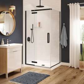 Link Curve Rectangular 42 x 34 x 75 in. 8mm Pivot Shower Door for Corner Installation with Clear glass in Matte Black