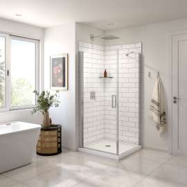 Manhattan Square 36 x 36 x 72 in. 6mm Pivot Shower Door for Corner Installation with Clear glass & Square Handle in Chrome