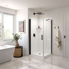 Manhattan Square 36 x 36 x 72 in. 6mm Pivot Shower Door for Corner Installation with Clear glass & Round Handle in Matte Black