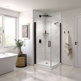 Manhattan Square 36 x 36 x 72 in. 6mm Pivot Shower Door for Corner Installation with Clear glass & Square Handle in Matte Black