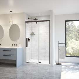 Uptown 44-47 x 76 in. 8 mm Sliding Shower Door for Alcove Installation with Clear glass in Dark Bronze