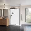Uptown 44-47 x 76 in. 8 mm Sliding Shower Door for Alcove Installation with Clear glass in Dark Bronze & Beige Marble