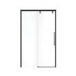 Uptown 44-47 x 76 in. 8 mm Sliding Shower Door for Alcove Installation with Clear glass in Matte Black & Wood