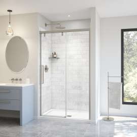Uptown 44-47 x 76 in. 8 mm Sliding Shower Door for Alcove Installation with Clear glass in Brushed Nickel