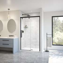 Uptown 44-47 x 76 in. 8 mm Sliding Shower Door for Alcove Installation with Clear glass in Matte Black