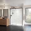 Uptown 56-59 x 76 in. 8 mm Sliding Shower Door for Alcove Installation with Clear glass in Matte Black & Wood