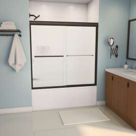 Aura 55-59 x 57 in. 6 mm Bypass Tub Door for Alcove Installation with Fluted glass in Dark Bronze