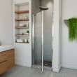Pivolok 27-28 3/4 x 64 1/2 in. Pivot Shower Door for Alcove Installation with Raindrop glass in Chrome