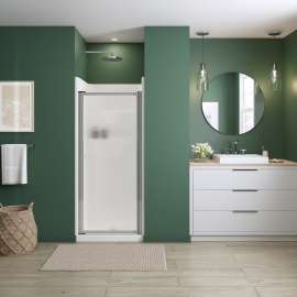 Polar Pivot 27-28 3/4 x 64 1/2 in. Pivot Shower Door for Alcove Installation with Raindrop glass in Chrome