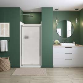 Polar Pivot 33-34 3/4 x 64 1/2 in. Pivot Shower Door for Alcove Installation with Raindrop glass in Chrome
