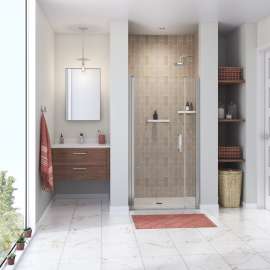 Manhattan 35-37 x 68 in. 6 mm Pivot Shower Door for Alcove Installation with Clear glass & Round Handle in Chrome