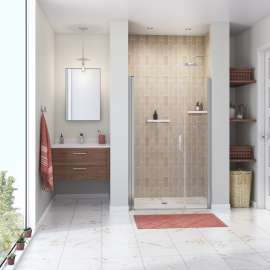 Manhattan 41-43 x 68 in. 6 mm Pivot Shower Door for Alcove Installation with Clear glass & Round Handle in Chrome