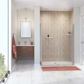 Manhattan 57-59 x 68 in. 6 mm Pivot Shower Door for Alcove Installation with Clear glass & Round Handle in Chrome
