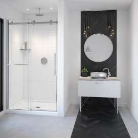 Vela 44 1/2-47 x 78 3/4 in. 8mm Sliding Shower Door with Towel Bar for Alcove Installation with Clear glass in Chrome