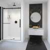 Vela 44 1/2-47 x 78 3/4 in. 8mm Sliding Shower Door with Towel Bar for Alcove Installation with Clear glass in Matte Black and Brushed Gold