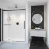 Vela 56 1/2-59 x 78 3/4 in. 8mm Sliding Shower Door with Towel Bar for Alcove Installation with Clear glass in Matte Black and Chrome
