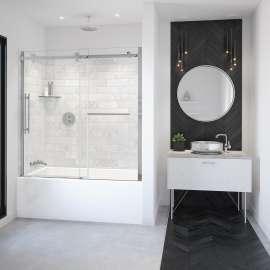 Vela 56 1/2-59 x 59 in. 8 mm Sliding Tub Door with Towel Bar for Alcove Installation with Clear glass in Chrome