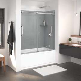 Inverto 56-59 x 55 1/2-59 in. 8mm Bypass Tub Door for Alcove Installation with Clear glass in Chrome