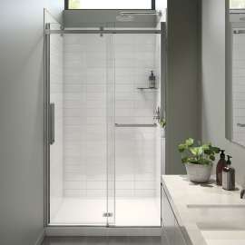 Halo Pro 44 1/2-47 x 78 3/4 in. 8 mm Sliding Shower Door with Towel Bar for Alcove Installation with Clear glass in Chrome