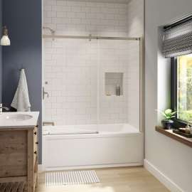 Luminescence 56 1/2-59 x 55 1/2-57 1/2 in. 6mm Sliding Tub Door for Alcove Installation with Clear glass in Brushed Nickel