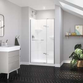 Reveal Sleek 71 41 1/2-44 1/2 x 71 1/2 in. 8mm Pivot Shower Door for Alcove Installation with Clear glass in Chrome