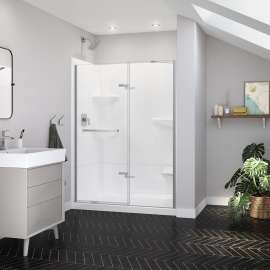 Reveal Sleek 71 51 1/2-54 1/2 x 71 1/2 in. 8mm Pivot Shower Door for Alcove Installation with Clear glass in Chrome