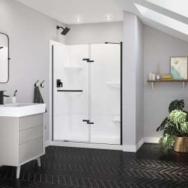 Reveal Sleek 71 51 1/2-54 1/2 x 71 1/2 in. 8mm Pivot Shower Door for Alcove Installation with Clear glass in Matte Black