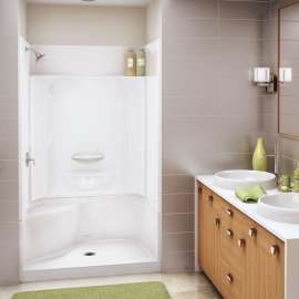 KDS 3448 AFR AcrylX Alcove Center Drain Four-Piece Shower in White