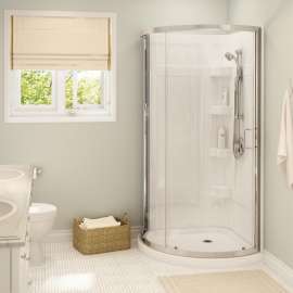 Cyrene 34 x 34 Acrylic Center Drain Shower Kit in White with Clear glass in Chrome