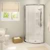 Cyrene 34 x 34 Acrylic Center Drain Shower Kit in White with Clear glass in Brushed Nickel