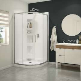 Daisy 38 x 38 Acrylic Center Drain Shower Kit in White with Clear glass in Chrome