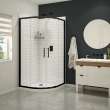 Daisy 38 x 38 Acrylic Center Drain Shower Kit in White with Clear glass in Matte Black
