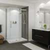 B3Round 4836 Acrylic Corner Right Shower Base in White with Anti-slip Bottom with Center Drain