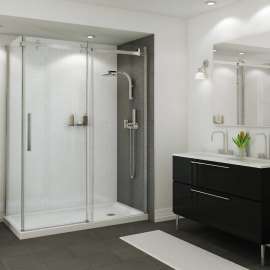 B3Round 6036 Acrylic Corner Right Shower Base in White with Right-Hand Drain