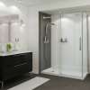 B3Round 6036 Acrylic Corner Left Shower Base in White with Anti-slip Bottom with Center Drain